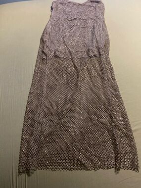 Windsor Metallic Mesh Maxi Skirt in Taupe